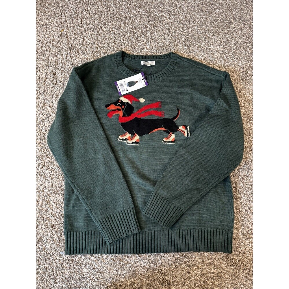 Mighty Fine Womens XXL Dachshund Christmas Sweater Dog Holiday Green NWT